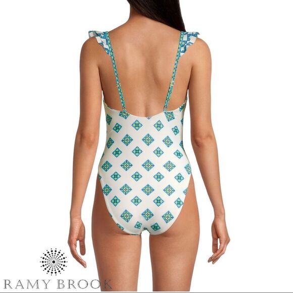 Ramy Brook ***NWT*** Printed Alize Ruffle One-Piece Swimsuit in White Combo - Picture 9 of 11